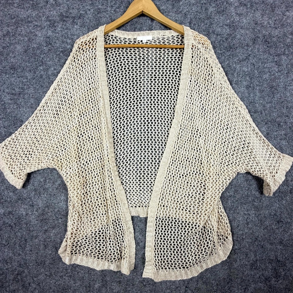 Mine Crochet Kimono Cardigan Womens M/L Cream Swim Cover Up Festival Open Front
